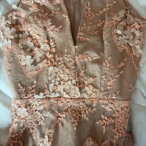 Elegant Floral Lace Dress in Peach/Nude